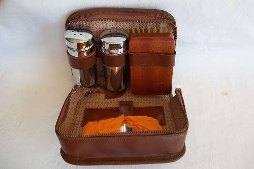 Vintage little men's grooming set in solid hide case-made in England