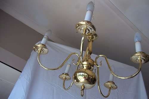 Lovely vintage 5 arm/light brass coated chandelier