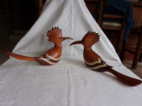 Pair of limited edition "Feathers of Knysna" hand carved Hoopoe birds