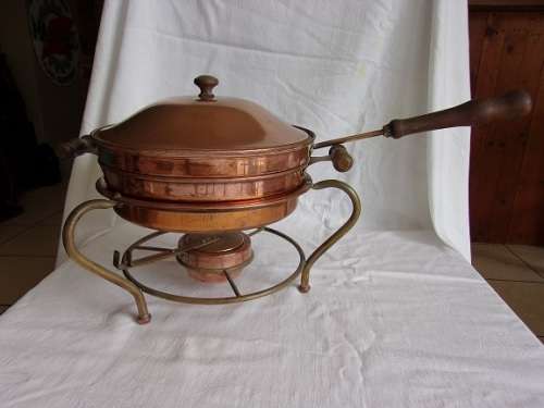 Vintage Talisman lidded copper pan/ steam bowl on stand with burner