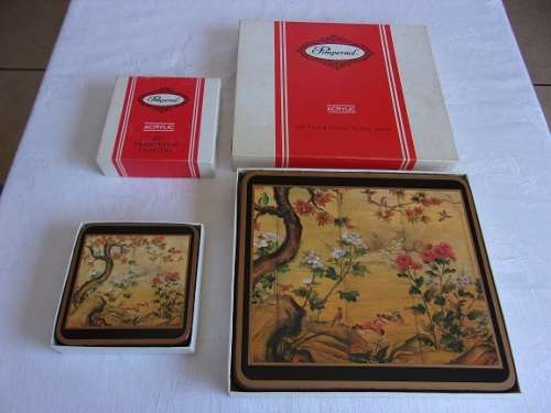Boxed sets of 6 Pimpernel "Chinese Screen" table mats and 6 wine coasters