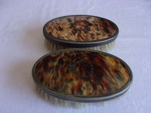 2 Lovely vintage faux tortoise shell brushes with Sterling silver inlay