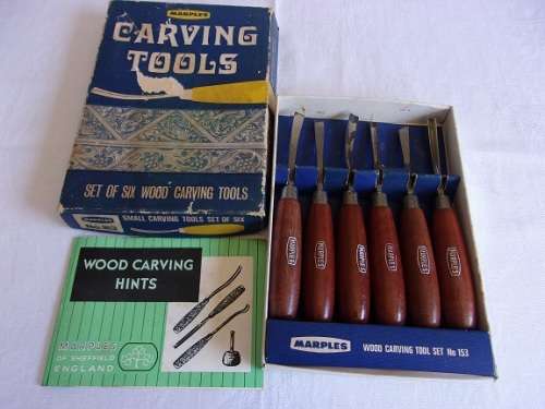 Vintage Marples No. 153 wood carving tool set in original box