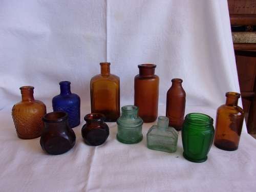 11 Antique/ vintage glass bottles for 1 bid