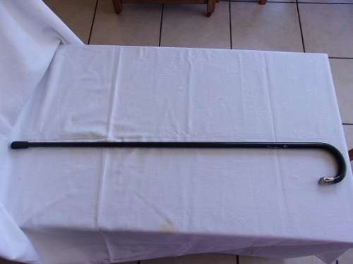 Victorian crookneck ebonised walking cane with Sterling silver mount