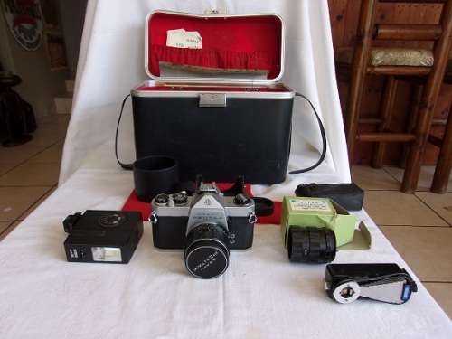 Vintage Asahi Pentax SP500 camera in case with accessories