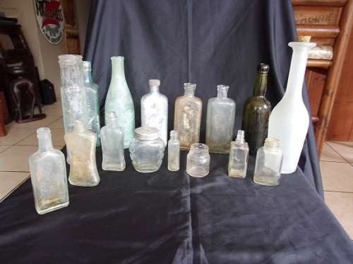 Large lot of 16 vintage/ antique glass bottles for 1 bid