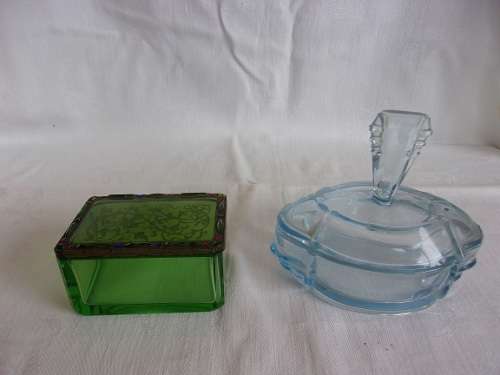 2 Lovely coloured glass trinket bowls for your dressing table