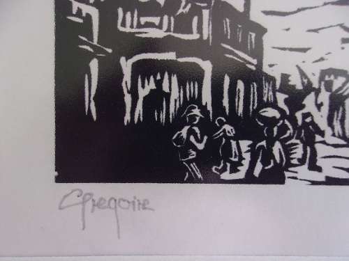 Framed Gregoire Boonzaier (1909-2005) linocut signed in pencil - Street scene District Six