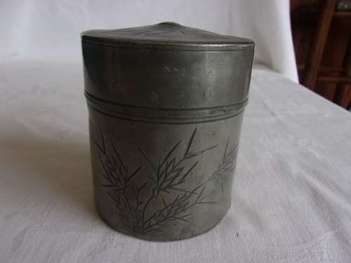 Rare antique Chinese Kut Hing Swatow pewter hand carved tea caddy