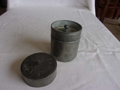 Rare antique Chinese Kut Hing Swatow pewter hand carved tea caddy