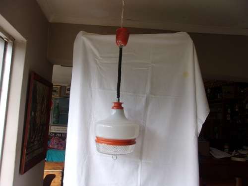Retro orange metal and glass onion dome pendant light fitting