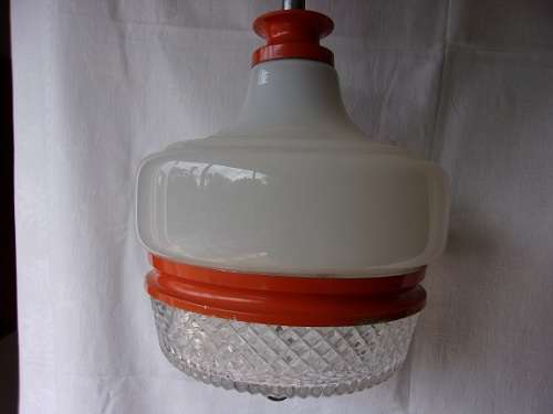 Retro orange metal and glass onion dome pendant light fitting