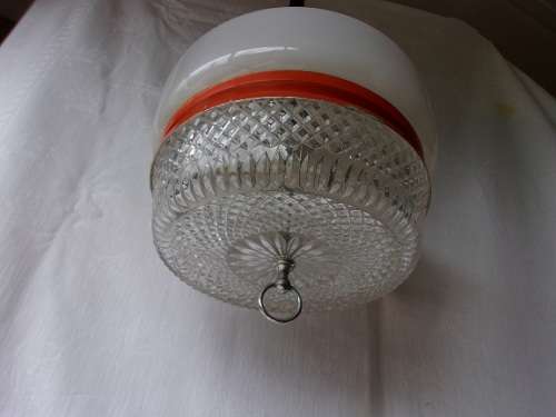 Retro orange metal and glass onion dome pendant light fitting