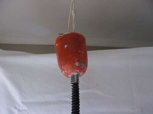 Retro orange metal and glass onion dome pendant light fitting