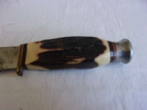 Vintage stag horn handled Original Bowie knife in leather sheath