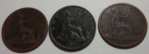 5 Consecutive Victoria (Bun head) British Penny coins - bid per coin to take all