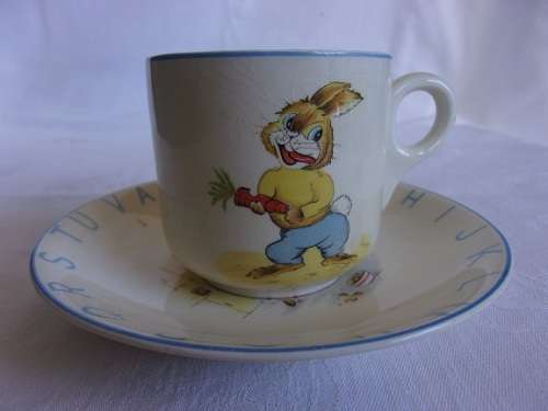 Vintage 4 piece Elijah Cotton Ltd Peter Rabbit Alphabet children's ceramic eating set