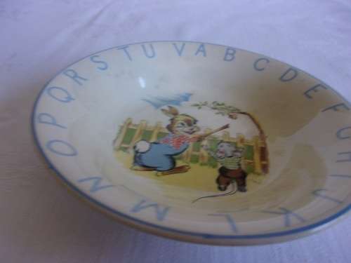 Vintage 4 piece Elijah Cotton Ltd Peter Rabbit Alphabet children's ceramic eating set