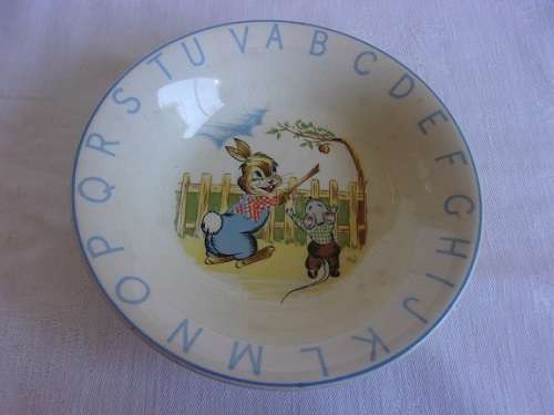 Vintage 4 piece Elijah Cotton Ltd Peter Rabbit Alphabet children's ceramic eating set