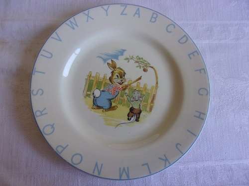 Vintage 4 piece Elijah Cotton Ltd Peter Rabbit Alphabet children's ceramic eating set