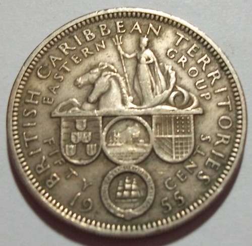 1955 Elizabeth 11 British Caribbean Territories: Eastern Group 50 cent coin