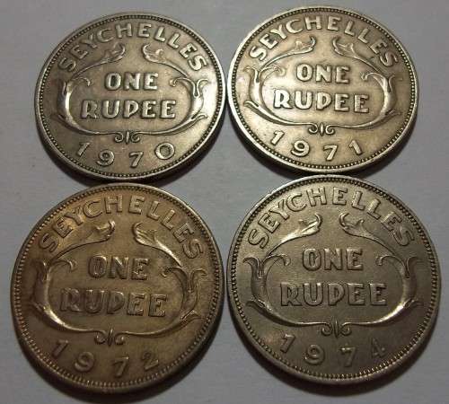 4 Elizabeth 11 Seychelles One Rupee coins - bid per coin to take all