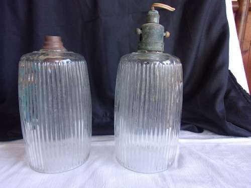 A pair of vintage ribbed glass pendant lights for 1 bid