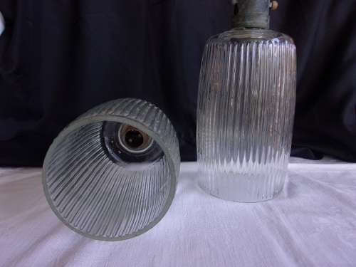 A pair of vintage ribbed glass pendant lights for 1 bid