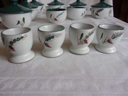 Vintage 31 piece Denby "Greenwheat" ceramic hors d'oeuvre set - designed by Albert Colledge