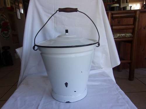 Vintage enamel slop bucket with lid