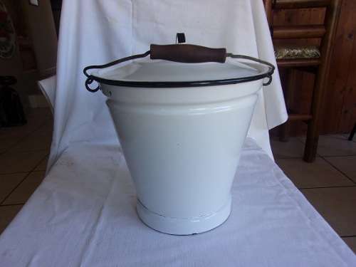 Vintage enamel slop bucket with lid