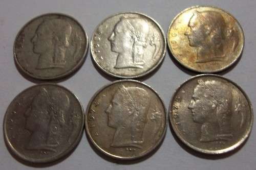 6 x Baudouin I Belgique 1 Franc coins - bid per coin to take all