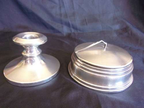 Lovely engine turned art deco Sterling silver dressing set - 294,7g