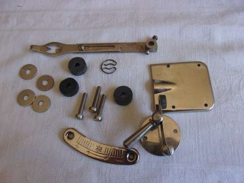 Vintage wind up gramophone motor, crank handle and speed regulator unit - still in original box