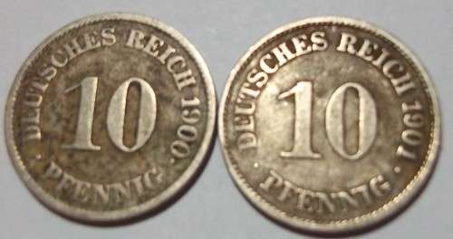 4 Consecutive Wilhelm I German 10 Pfennig coins - bid per coin to take all