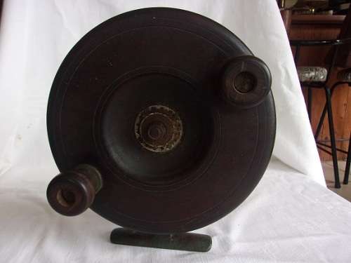 Large vintage wood and brass Scarborough fishing reel