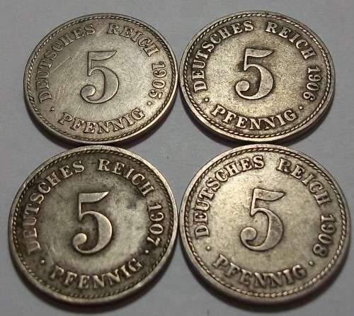 4 Consecutive Wilhelm I German 5 Pfennig coins - bid per coin to take all