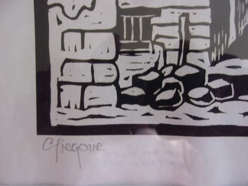 Rare framed Gregoire Boonzaier (1909-2005) linocut signed in pencil - Fishermen's Cottages