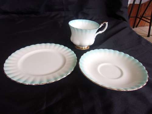 Vintage turquoise Royal Albert "Rainbow" trio - c1955