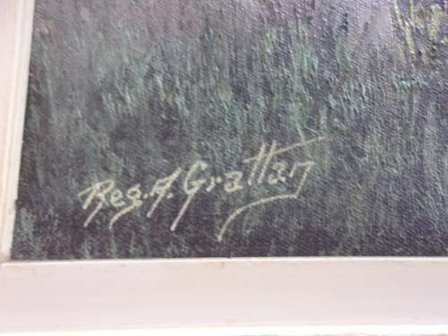 Original framed oil on canvas signed by Reg. A Grattan - "Moms Cottage"