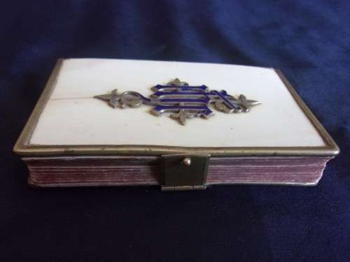 Victorian bone bound Book of Common Prayer with enameled brass monogram & trim