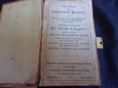 Victorian bone bound Book of Common Prayer with enameled brass monogram & trim
