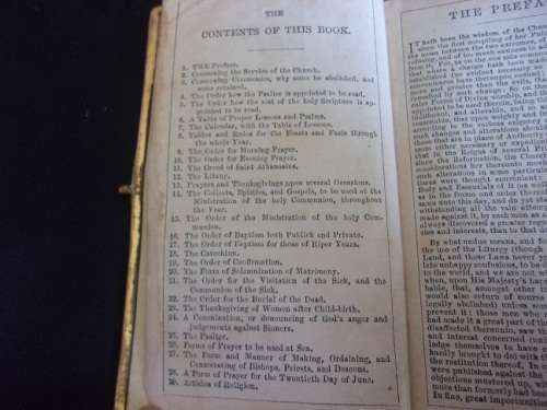 Victorian bone bound Book of Common Prayer with enameled brass monogram & trim