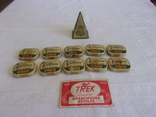 Lot of 10 tins of Gallotone, 1 tin of Golden Pyramid & 1 packet of Trek gramophone needles
