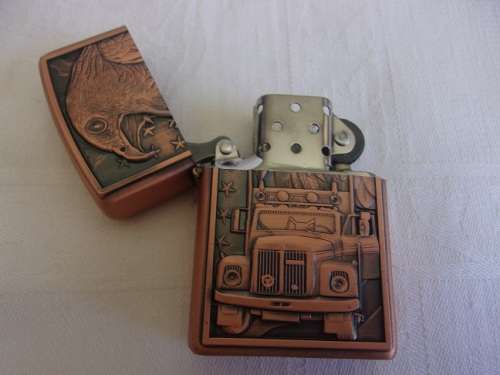 Boxed set of 4 Wenzhou Hatchet fuel cigarette lighters - eagle and truck theme