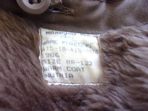 Vintage SADF nutria Warm Coat `Aapjas` with inner fleece - Large