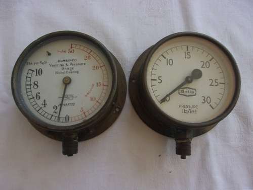 2 Vintage brass railway pressure gauges for 1 bid