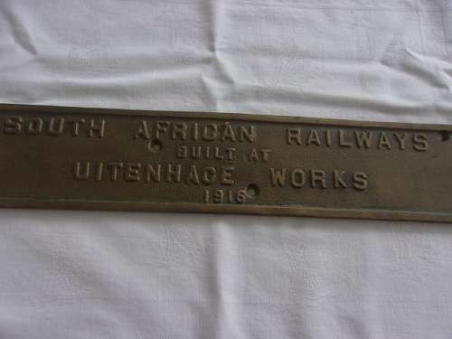 Genuine vintage SAR coach builders plate `Built at Uitenhage Works - 1916`