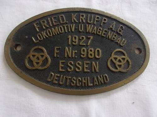 Vintage Fried Krupp Lokomotiv-U Wagenbau wagon builders plate